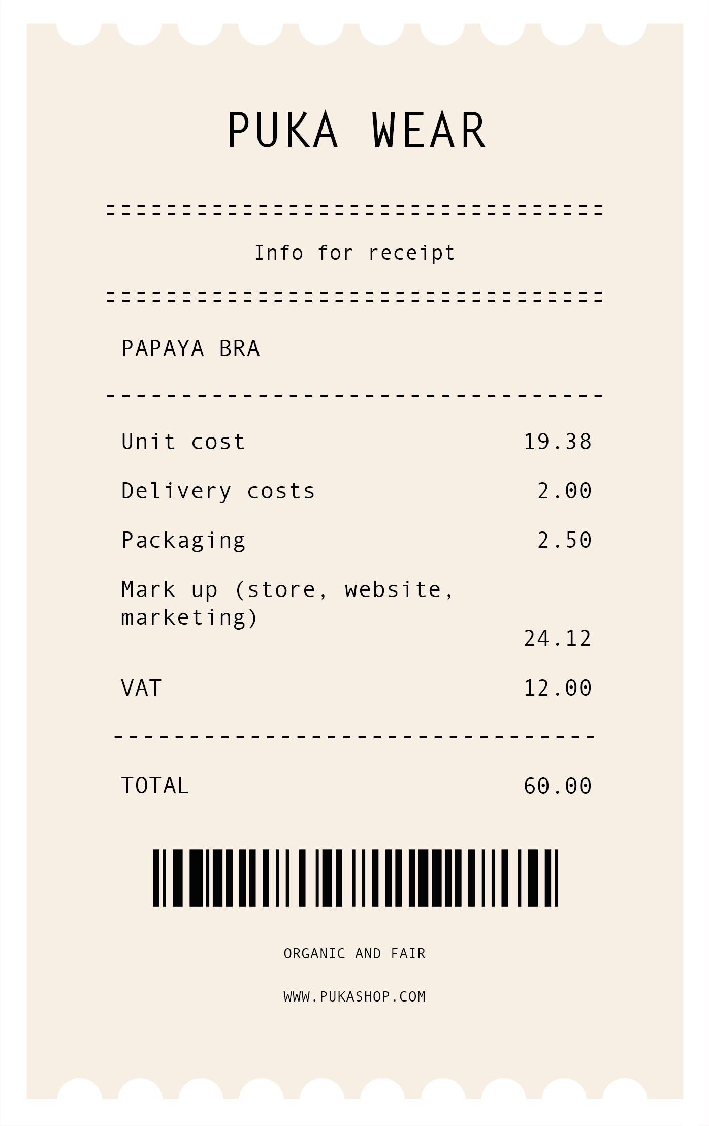 Papaya bra receipt