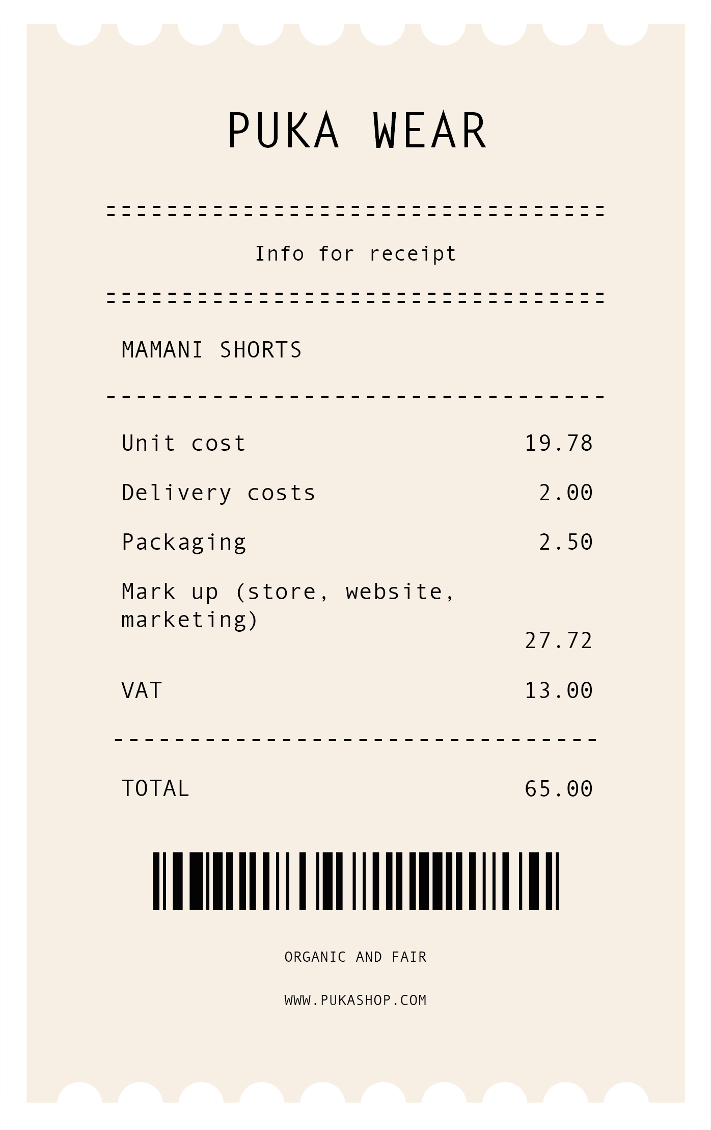 Mamani shorts receipt