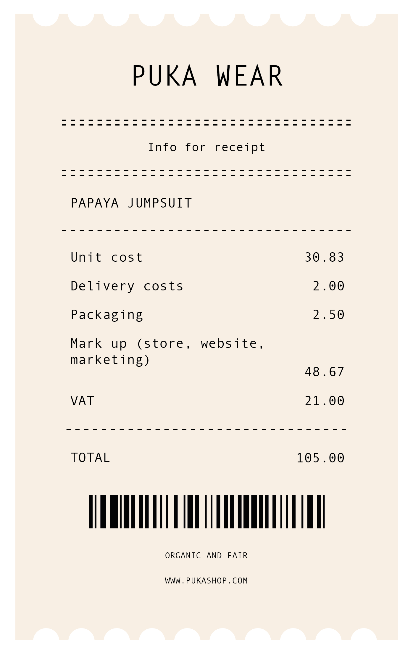 Papaya jumpsuit receipt