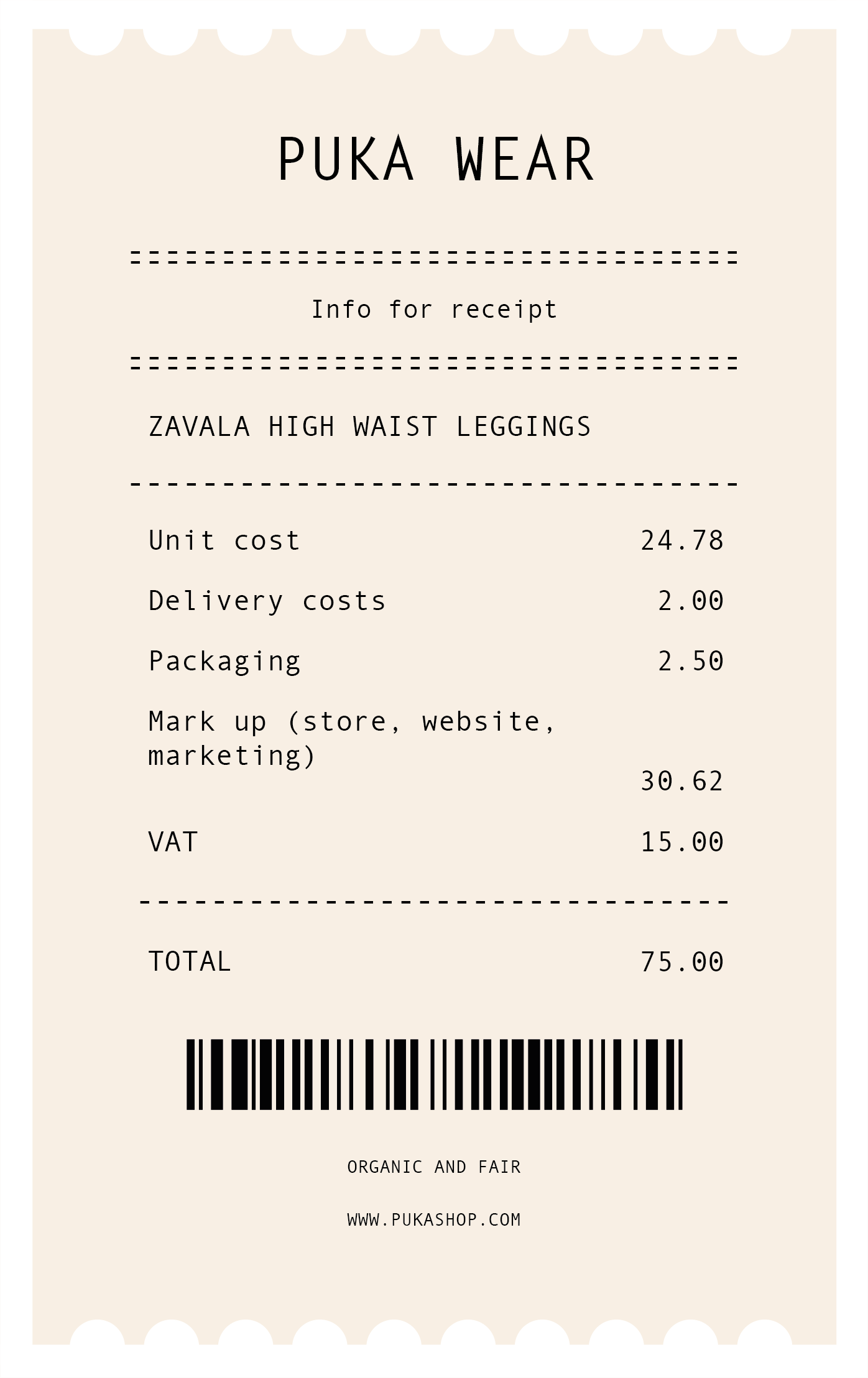 Zavala leggings receipt
