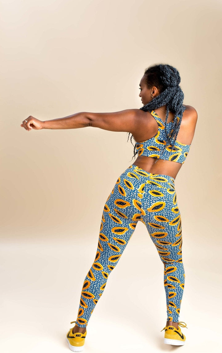 Papaya organic high waist leggings Blue/Orange - PUKA WEAR