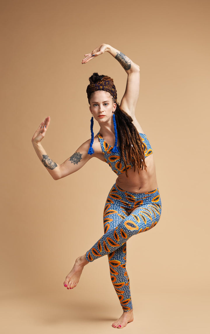 Papaya organic low waist leggings Blue/Orange - SALE - PUKA WEAR