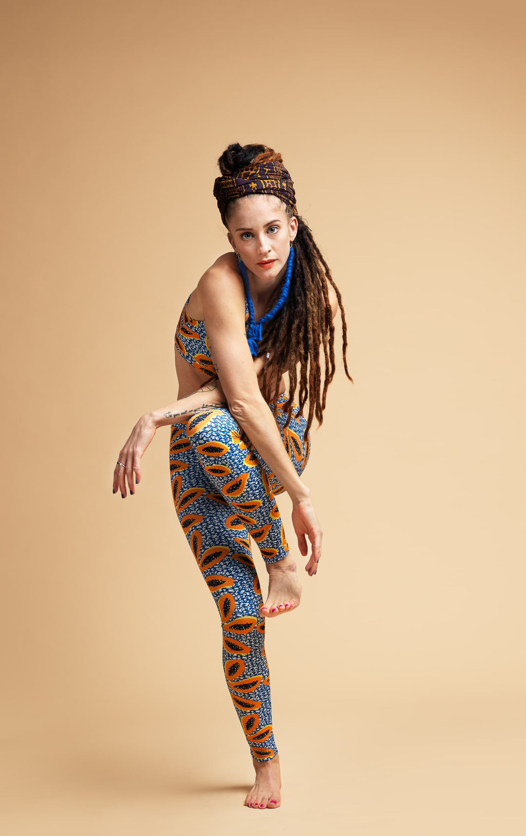 Papaya organic low waist leggings Blue/Orange - SALE - PUKA WEAR